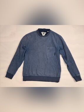 Vissla Blue Stripe Cotton Recliner Crew Fleece Pullover Mens S